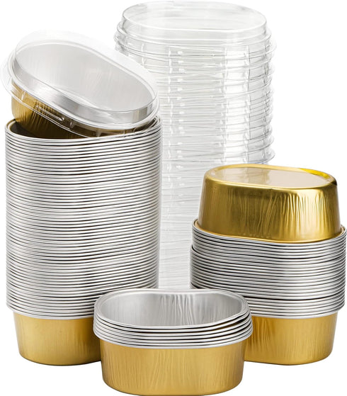 Dicunoy 100 Pack Mini Aluminum Cups with Lids, 3 OZ Disposable Muffin Liners for Dessert Baking