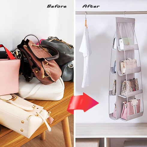 AARAINBOW 1 Pack Hanging Handbag Purse Organizer, 8 Pockets for Closet Space Saving (B-Light Gray)