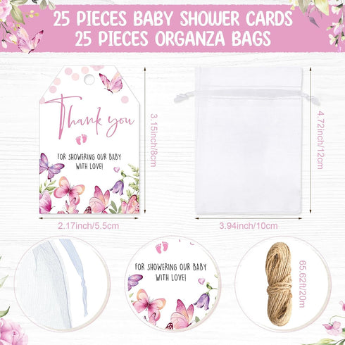 25 Sets Wesiti Baby Shower Favor for Guests Butterfly Keychain with Nail Clipper and Bottle Opener Thank You Tag Card