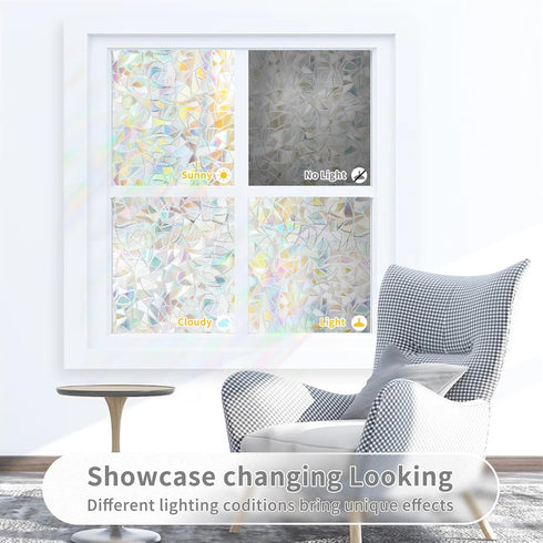 WPCTEV 3D Window Film | No Glue Privacy Glass Sticker | Static Cling Heat Control | 17.7" x 6.5'