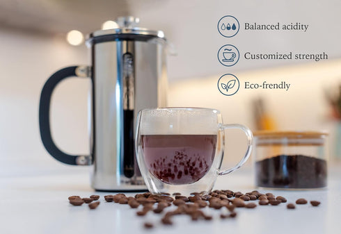 High Borosilicate Glass French Press, 1000 ml Capacity with 304 Stainless Steel for Coffee Enthusiasts