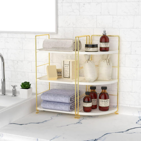 Golden 3-Tier Kitchen Spice Rack, Triangle Bathroom Countertop Storage Shelf, Stackable Organizer, Corner Shelf