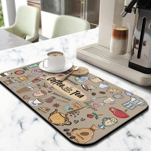 Coffee Bar Mat Accessories for Countertop Super Absorbent Anti-Slip Silicone Dish Drying Mats for Kitchen Counter Draining Pad Decor Gift Fit Coffee Maker Coffee Pot Espresso Machine 19inx12in