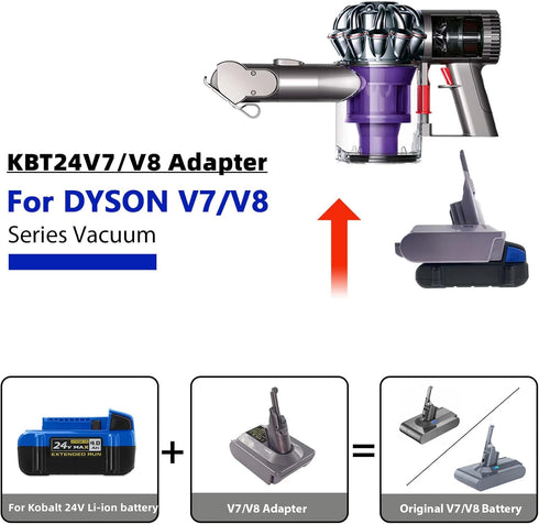 New Version V8 V7 Battery Adapter for Kobalt 24V Lithium Battery to Replace Dyson V8 V7 Vacuum Cleaners