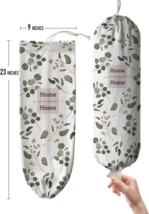 Hglian Grocery Bag Storage Dispenser, Eucalyptus Leaves Plastic Bag Holder, Kitchen Decor Organizer for Women