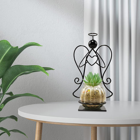 Bulb Angel Plant Terrarium with Metal Stand, Air Planter Glass Vase Metal for Hydroponics Home Garden Office