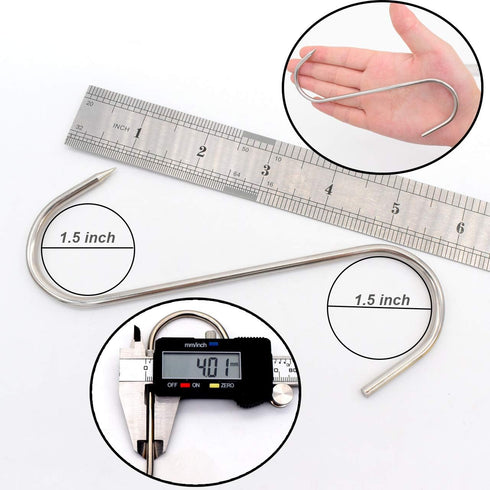 6 Inch Stainless Steel Meat Hooks, 4mm S-Hook for Meat Processing Butcher Hook