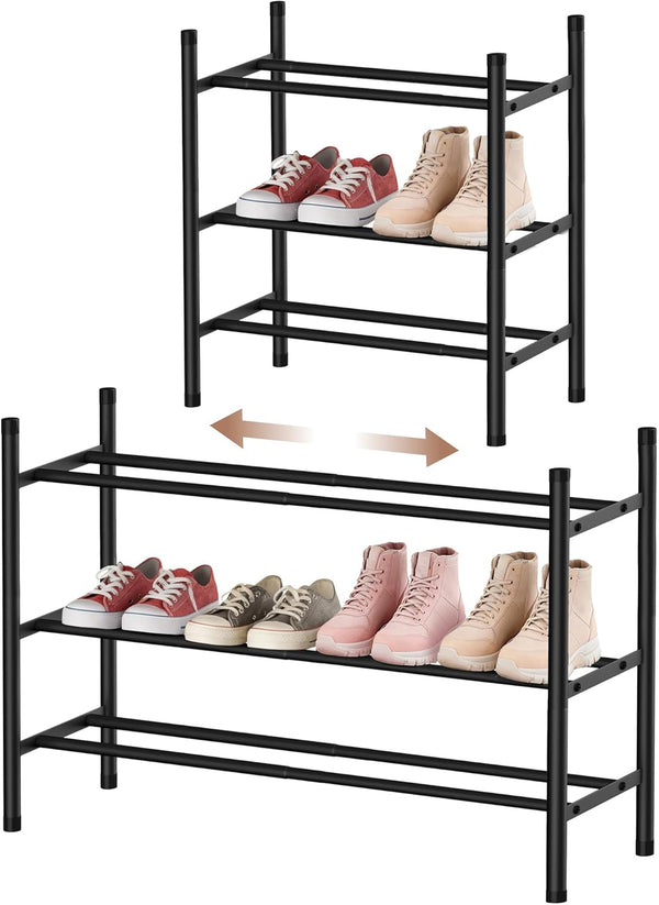 AceMining 3-Tier Expandable Shoe Rack, Adjustable Shoe Rack Shoe Organizer Shoe Shelf,