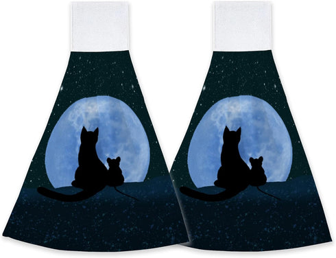 Halloween Decorations Cat Moon Starry Sky Hand Towels Hanging Kitchen Dish Towel