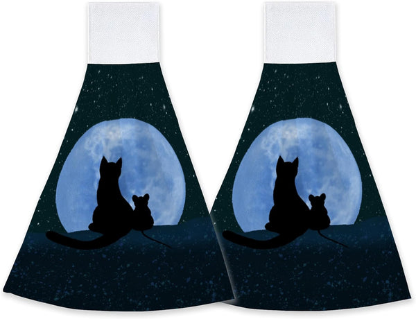 Halloween Decorations Cat Moon Starry Sky Hand Towels Hanging Kitchen Dish Towel
