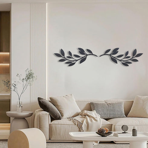 2 style1) OYEFLY Pieces Metal Vine Olive Branch Leaf Wall Decor,Tree Leaf Wall Decor for Living Room (Black