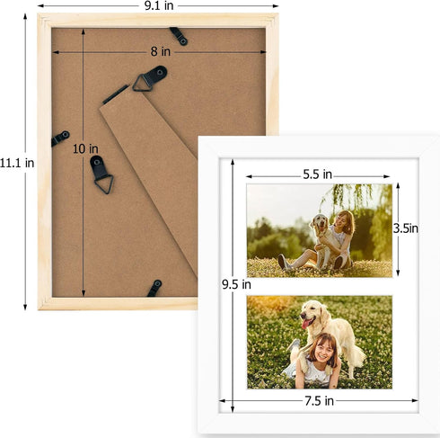 Golden State Art 8x10 White Photo Wood Collage Frame, Tempered Glass, Displays (2) 4x6 Pictures