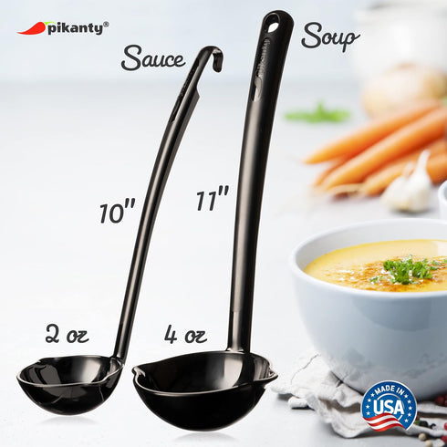 Soup and Sauce Ladle Set of 2, Durable Heat-Resistant Kitchen Utensils, Made in USA, Dishwasher Safe