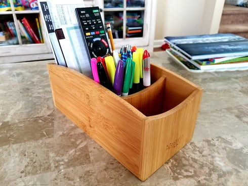 Natural Bamboo Organizer, Kitchen Counter Utensil Storage, Home Office Desk Caddy, Living Room Remote Holder