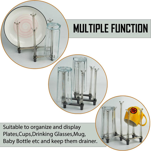 2 Pcs Cup Drying Racks Set, Retractable Drinking Glass & Baby Bottle Drainer Stand for Kitchen Countertop