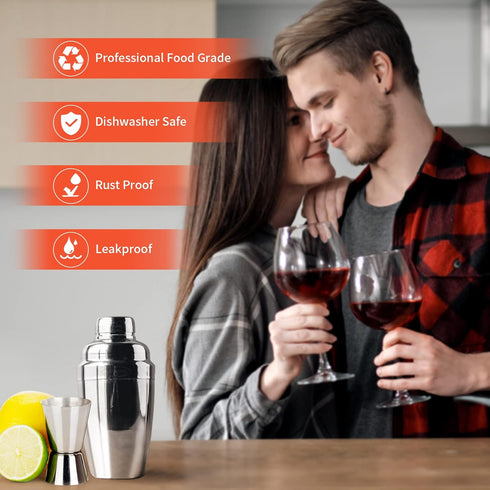 Newness Stainless Steel Cocktail Shaker - Professional Drink Shaker with Built-in Strainer, 8.4oz (250ml) for Easy Carry