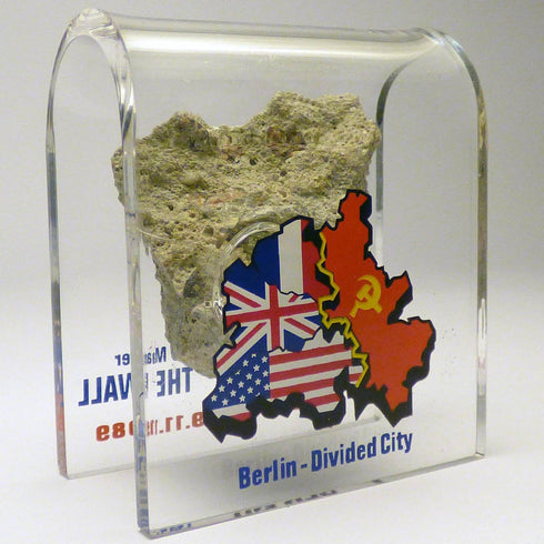 Original Piece of the Berlin Wall - Authentic Souvenir Mounted in Acrylic Display (Small 2"X2", Divided City)