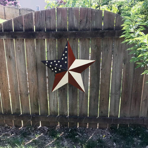 Y&K Decor American Barn Star, US Flag Star Outdoor Metal Barn Patriotic Wall Decoration