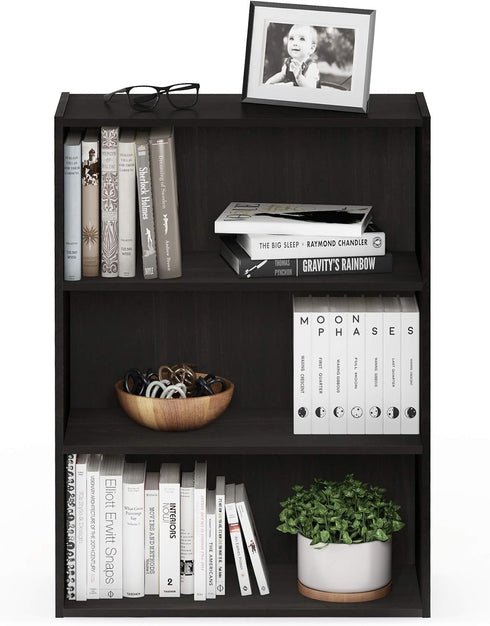 Furinno Pasir Open Shelf Bookcase, 3-Tier, Espresso