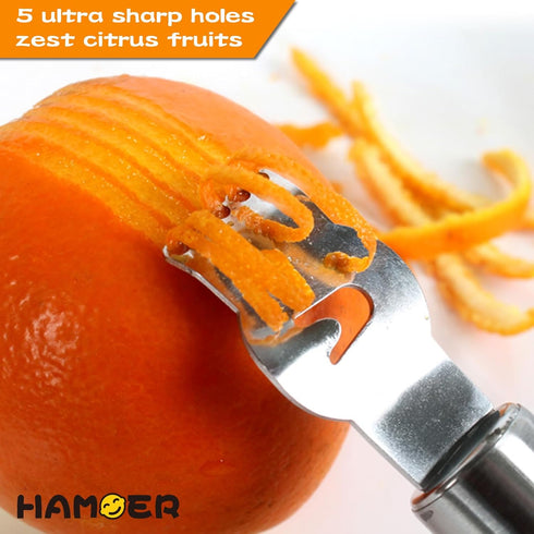 Grater Citrus Slicer with Channel Knife, Stainless Steel, Non-slip Rubber Handle, 2-pcs Multi-tool Set