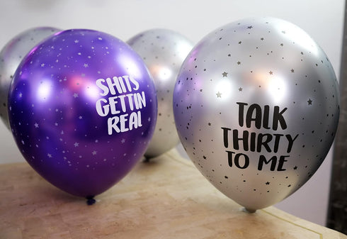 30th Birthday Purple Party Pack, Banner, Balloon, and Swirls for Birthday Decorations and Supplies