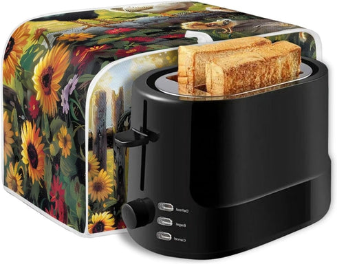 Sunflower Rooster Toaster Oven Covers, Quilted Polyester Fabric Dust-proof Cover for Small Appliance, Stain Resistant