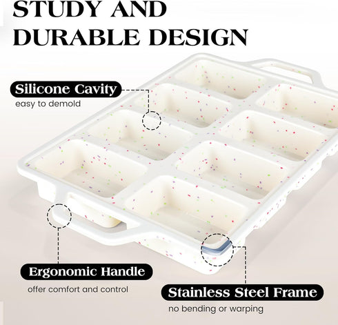 Mini Loaf Pans Silicone, Nonstick Small Bread Pans for Baking, 8 Cavity, 2 Pcs, Cream