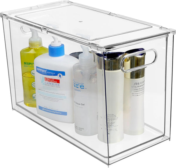 shopwithgreen Refrigerator Organizer Bins with Pull-out Drawer, Clear Fridge Drawer Organizer with Handle