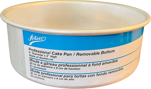 Ateco Round Aluminum Cake Pan, 8 by 3-Inch, Removable Bottom, Silver