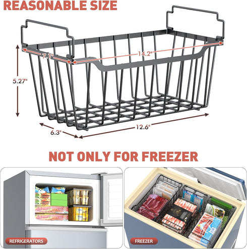 4 Pack 3.5-7 Goovilla Freezer Organizer Bins with Foldable Handle, Stackable Freezer Baskets for Cu.FT Deep Chest
