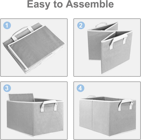 Storage Bins for Shelves, 3-Pack Medium Linen Organizers and Collapsible Baskets with Handles for Bedroom, Gray