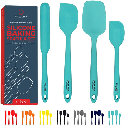 Culinary Couture 4-Piece Aqua Silicone Spatula Set, Heat Resistant up to 608°F, BPA-Free for Nonstick Cookware