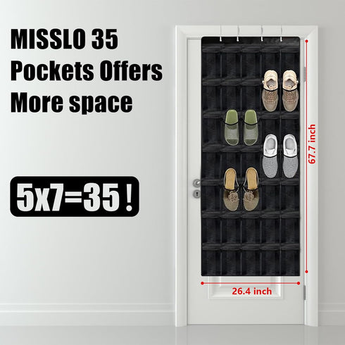 Tiny pets 35 Closet, 67.7in 26.4in Over the Door Shoe Organizer Pockets, Black Folding Hanging Shoe Rack for Door