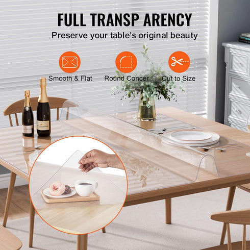 54 54 Inch 2.0 mm, VEVOR Plastic Table Cover, x Clear Square PVC Desk Mat Protector, Waterproof & Easy Cleaning Pad
