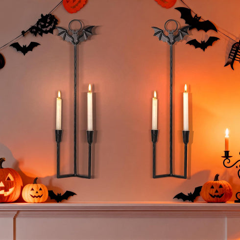 Set 2Black Wall Sconce Candle Holder Metal Hanging Wall Decorations Gothic Bat Wall Light Candle Holder for Home,Living