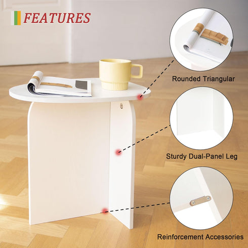 AWASEN White Side Table, Small Triangle End Table Living Room, Modern Accent Table with Unique Tabletop, Mini Bedside