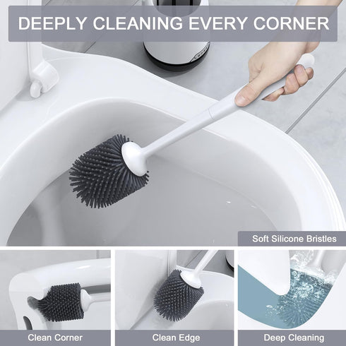 2 Pack Set Lefree Silicone Toilet Bowl Brush and Holder with Ventilated Holder, Floor Standing & Wall Mounted Toilet