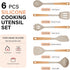 Kitchen Utensils Set, Hvygss 6Pcs Large Silicone Cooking Utensils Set 446? Heat Resistant Non-Stick Silicone Utensils for Cooking with Wooden Handle BPA FREE Kitchen Gadgets Spatula Spoon (Khaki) by Hvygss