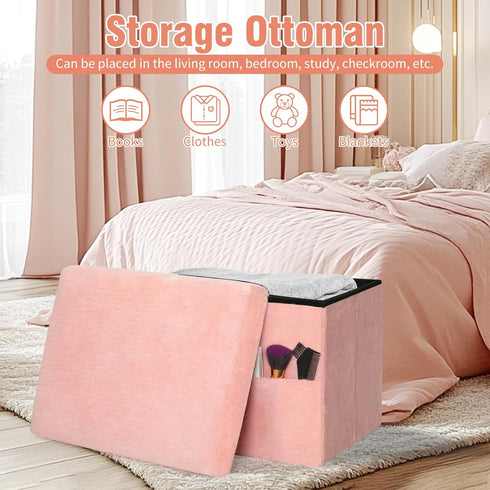 300 lbs, 17x13x13IN Storage Ottoman, Folding Ottoman Foot Rest Stool with Thicker Furry Padded Seat. Soft Fur Small