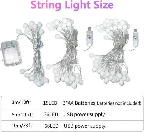 GlowNest 33ft 11 Dimmable Led Globe String Lights Indoor, Mode USB Color Changing String Lights Twinkle Lights