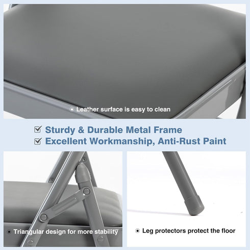 2 Pack Set, DUMOS Folding Chairs with Padded Cushion and Back - PU Leather Stackable Portable Dining Chairs for Home