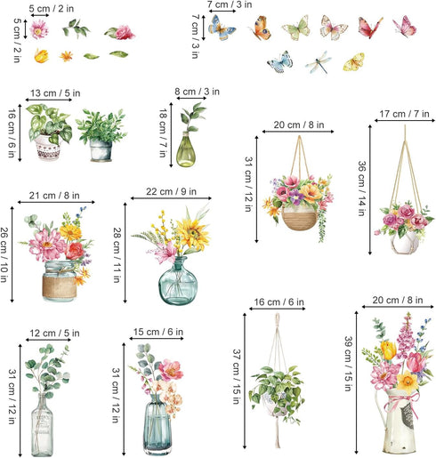 decalmile Window Clings of Potted Plants, Flowers, Easter Window Decals, Anti-Collision Stickers for Glass Doors