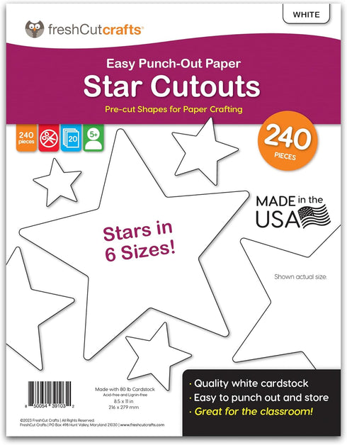 240 Pieces Star Cutouts, 2-Sided Card Stock Punch Out White Stars for DIY Craft Projects and Decorations