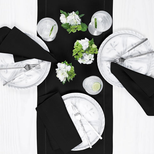 Solino Home Linen Black Table Runner, 100% Pure Linen Hemstitch, 14 x 72 Inch for Dining, Summer, Fall