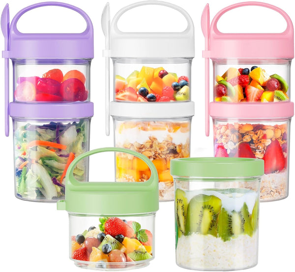 LUXEAR 31oz Large Overnight Oats Containers with Lids and Spoons,4Pack Plastic Yogurt