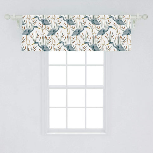 Lunarable Swamp Window Valance - Blue Grey Heron Birds and Bulrush Water Foliage, Curtain Valance for Kitchen Decor