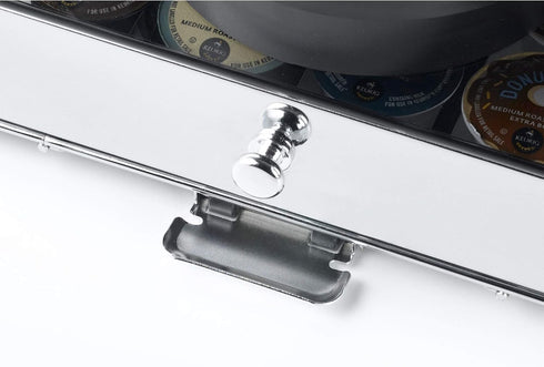 Nifty Rolling Coffee Pod Drawer with Glass Top & Chrome Finish, Compatible with K-Cups, 36 Pod Pack Holder for Kitchen