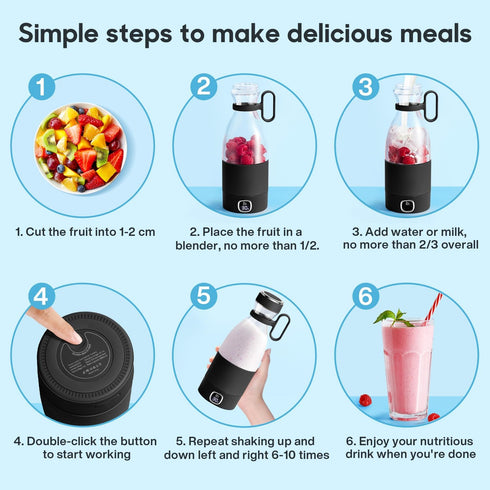 MIAOKE Portable Blender, 350ml Juicer Cup with 6 Blades for Juice Shakes and Smoothies, USB Rechargeable, 3000mAh