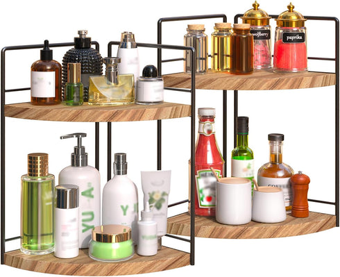 BSTSLL 2 Pack Bathroom Counter Organizer, 2 Tier Corner Bathroom Counter Organizer Wooden