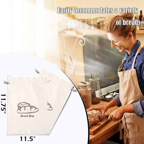 2 Pack 11.75" 11.5" Bread Bag with Inside Lining, Reusable Linen Bread Storage Bags, x Homemade Bun Container, Double